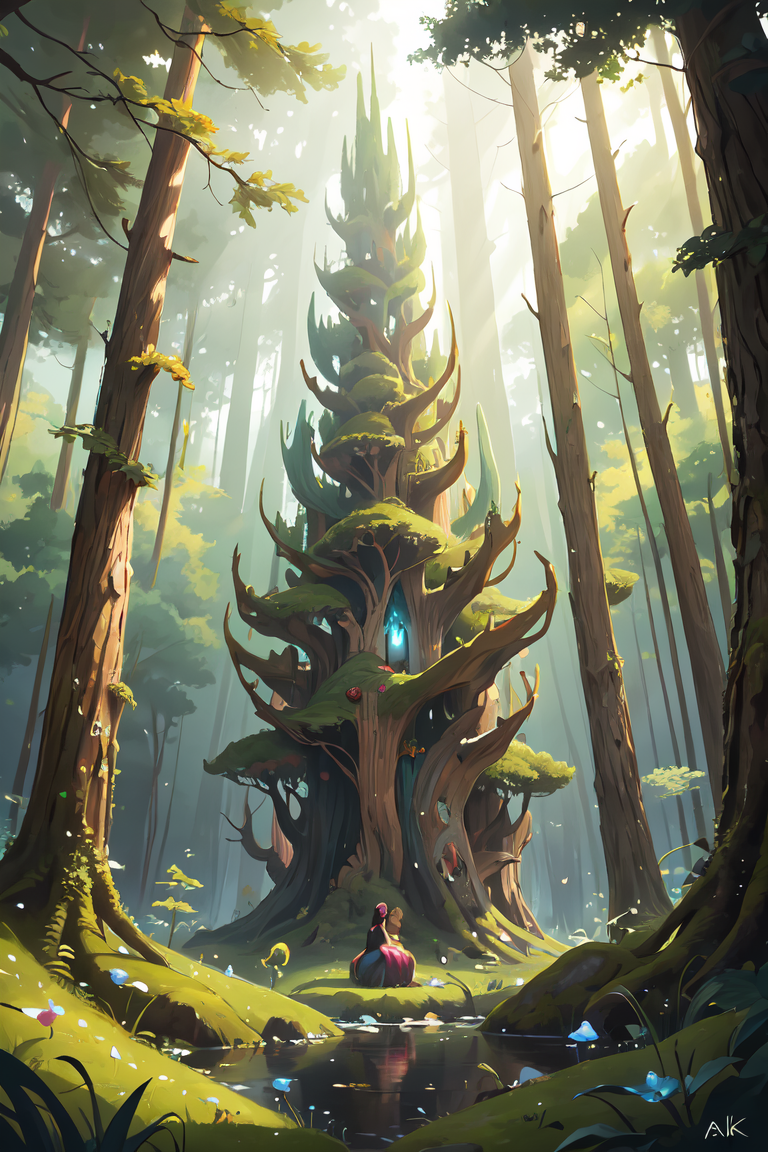 407563-4019546927-masterpiece, best quality,1girl ,detailed forest fantasy surreal (art by  Alan Kenny ), scenery,.png